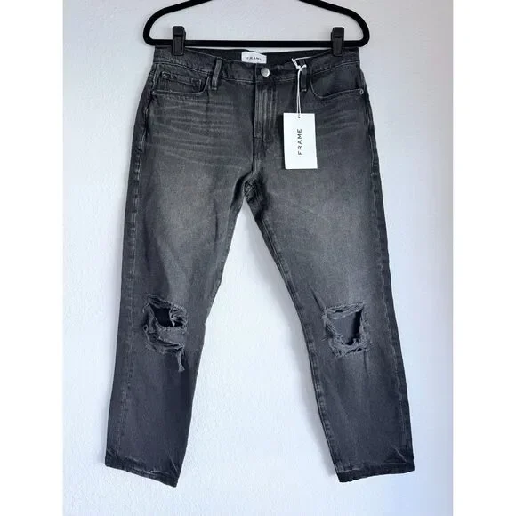 NWT FRAME Le Garcon Crop Straight Leg Boyfriend Jeans In Wilkinson Destruct 26